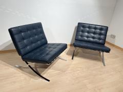 Ludwig Mies Van Der Rohe Pair of 1970s Barcelona Lounge Chairs by Mies van der Rohe in Blue Leather - 3086361