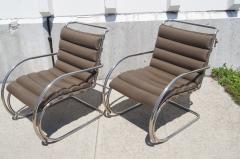 Ludwig Mies Van Der Rohe Pair of Brown Leather MR Lounge Armchairs by Mies van der Rohe for Knoll - 106905