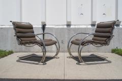 Ludwig Mies Van Der Rohe Pair of Brown Leather MR Lounge Armchairs by Mies van der Rohe for Knoll - 106906