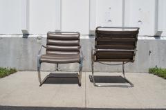Ludwig Mies Van Der Rohe Pair of Brown Leather MR Lounge Armchairs by Mies van der Rohe for Knoll - 106909