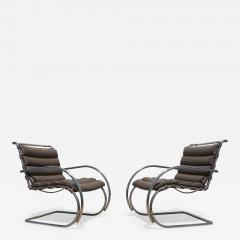 Ludwig Mies Van Der Rohe Pair of Brown Leather MR Lounge Armchairs by Mies van der Rohe for Knoll - 183092