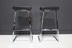 Ludwig Mies Van Der Rohe Pair of Mies van der Rohe Four Seasons Bar Stools in Black Leather - 2085650