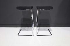 Ludwig Mies Van Der Rohe Pair of Mies van der Rohe Four Seasons Bar Stools in Black Leather - 2085651