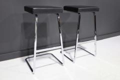 Ludwig Mies Van Der Rohe Pair of Mies van der Rohe Four Seasons Bar Stools in Black Leather - 2085653