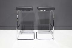 Ludwig Mies Van Der Rohe Pair of Mies van der Rohe Four Seasons Bar Stools in Black Leather - 2085655