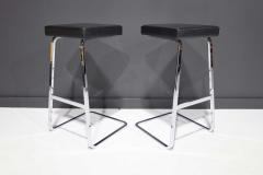 Ludwig Mies Van Der Rohe Pair of Mies van der Rohe Four Seasons Bar Stools in Black Leather - 2085656