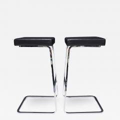 Ludwig Mies Van Der Rohe Pair of Mies van der Rohe Four Seasons Bar Stools in Black Leather - 2086729