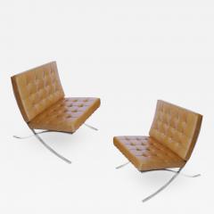 Ludwig Mies Van Der Rohe Pair of Stainless Barcelona Chairs in Tan Leather by Mies Van Der Rohe for Knoll - 263768