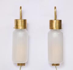 Luigi Caccia Dominioni A pair Set of four LP 10 Azucena brass and opaline glass wall sconces - 1023223