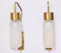 Luigi Caccia Dominioni A pair Set of four LP 10 Azucena brass and opaline glass wall sconces - 1023228