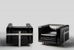 Luigi Caccia Dominioni Pair of Italian Armchairs in black vinyl and steel 1960s - 4453678