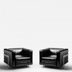 Luigi Caccia Dominioni Pair of Italian Armchairs in black vinyl and steel 1960s - 4454817