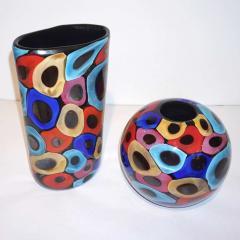 Luigi Camozzo Camozzo 1990 Modern Black Azure Blue Red Pink Yellow Murano Glass Vase - 2045802