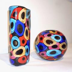 Luigi Camozzo Camozzo 1990 Modern Black Azure Blue Red Pink Yellow Murano Glass Vase - 2045803