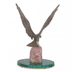 Luigi Cervone Italian silver rose quartz and malachite model of an eagle by Cervone - 3710510