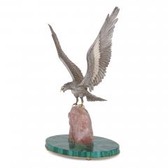 Luigi Cervone Italian silver rose quartz and malachite model of an eagle by Cervone - 3710511