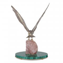 Luigi Cervone Italian silver rose quartz and malachite model of an eagle by Cervone - 3710512