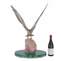 Luigi Cervone Italian silver rose quartz and malachite model of an eagle by Cervone - 3710518