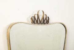 Luigi Fontana Luigi Fontana 1940s Brass Shaped Wall Mirror with Decorative Scroll Crest - 4783651
