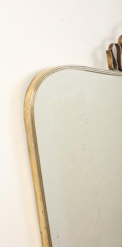 Luigi Fontana Luigi Fontana 1940s Brass Shaped Wall Mirror with Decorative Scroll Crest - 4783659