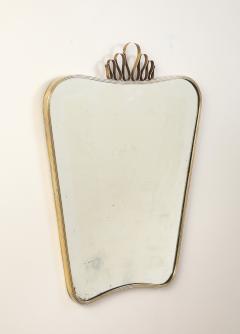 Luigi Fontana Luigi Fontana 1940s Brass Shaped Wall Mirror with Decorative Scroll Crest - 4783710