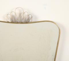 Luigi Fontana Luigi Fontana 1940s Brass Shaped Wall Mirror with Decorative Scroll Crest - 4783713