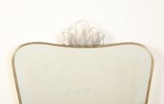 Luigi Fontana Luigi Fontana 1940s Brass Shaped Wall Mirror with Decorative Scroll Crest - 4783748