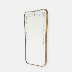 Luigi Fontana Rare Etched Glass and Shaped Brass Wall Mirror by Luigi Fontana Fontana Arte - 4743547
