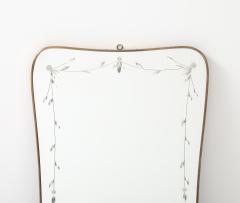 Luigi Fontana Rare Etched Glass and Shaped Brass Wall Mirror by Luigi Fontana Fontana Arte - 4743548