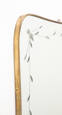 Luigi Fontana Rare Etched Glass and Shaped Brass Wall Mirror by Luigi Fontana Fontana Arte - 4743549