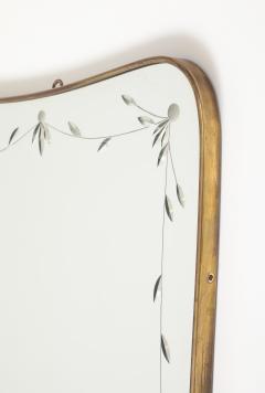 Luigi Fontana Rare Etched Glass and Shaped Brass Wall Mirror by Luigi Fontana Fontana Arte - 4743551