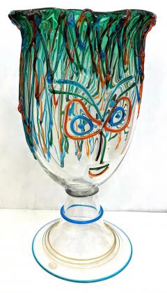 Luigi Mellara Luigi Mellara Picasso Homage Italian Green Blu Murano Glass Face Vase Sculpture - 3547184