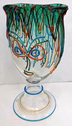 Luigi Mellara Luigi Mellara Picasso Homage Italian Green Blu Murano Glass Face Vase Sculpture - 3547190