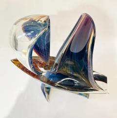 Luigi Moro 2015 Italian Yellow Blue Brown Crystal Murano Glass Boat Modernist Art Sculpture - 2269352