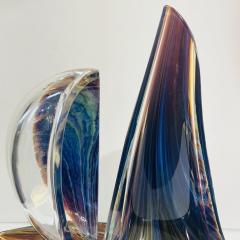 Luigi Moro 2015 Italian Yellow Blue Brown Crystal Murano Glass Boat Modernist Art Sculpture - 2269354