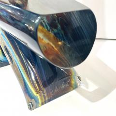 Luigi Moro 2015 Italian Yellow Blue Brown Crystal Murano Glass Boat Modernist Art Sculpture - 2269356