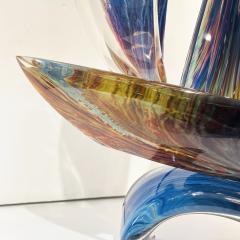 Luigi Moro 2015 Italian Yellow Blue Brown Crystal Murano Glass Boat Modernist Art Sculpture - 2269357