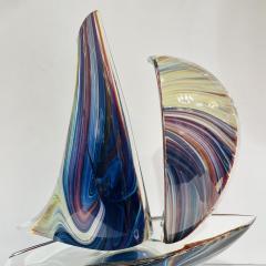 Luigi Moro 2015 Italian Yellow Blue Brown Crystal Murano Glass Boat Modernist Art Sculpture - 2269362