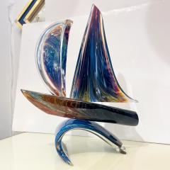 Luigi Moro 2015 Italian Yellow Blue Brown Crystal Murano Glass Boat Modernist Art Sculpture - 2269368