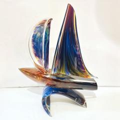 Luigi Moro 2015 Italian Yellow Blue Brown Crystal Murano Glass Boat Modernist Art Sculpture - 3145648