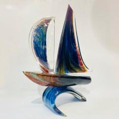 Luigi Moro 2015 Italian Yellow Blue Brown Crystal Murano Glass Boat Modernist Art Sculpture - 3145649