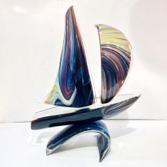 Luigi Moro 2015 Italian Yellow Blue Brown Crystal Murano Glass Boat Modernist Art Sculpture - 3145652