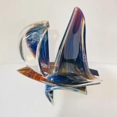 Luigi Moro 2015 Italian Yellow Blue Brown Crystal Murano Glass Boat Modernist Art Sculpture - 3145653