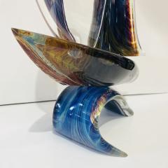 Luigi Moro 2015 Italian Yellow Blue Brown Crystal Murano Glass Boat Modernist Art Sculpture - 3145655