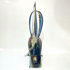 Luigi Moro 2015 Italian Yellow Blue Brown Crystal Murano Glass Boat Modernist Art Sculpture - 3145658