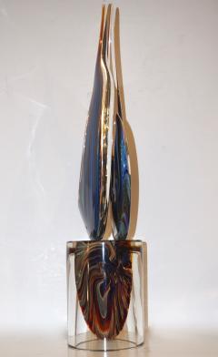 Luigi Moro Contemporary Italian Crystal Blue Orange Brown Murano Glass Love Sculpture - 1591967