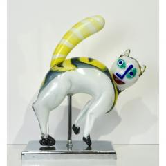 Luigi Moro Luigi Moro Italian Modernist White Yellow Green Murano Art Glass Cat Sculpture - 1340830