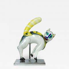 Luigi Moro Luigi Moro Italian Modernist White Yellow Green Murano Art Glass Cat Sculpture - 1342589