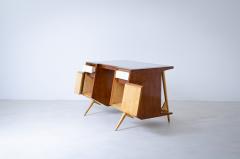 Luigi Olivieri Modernist desk in walnut and blond maple Ground glass top with wooden band - 2484794