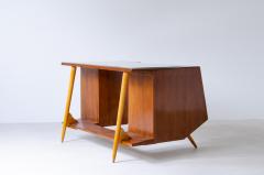 Luigi Olivieri Modernist desk in walnut and blond maple Ground glass top with wooden band - 2484796